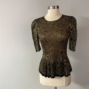 BCBG Max Azria Black and Gold Peplum Top
